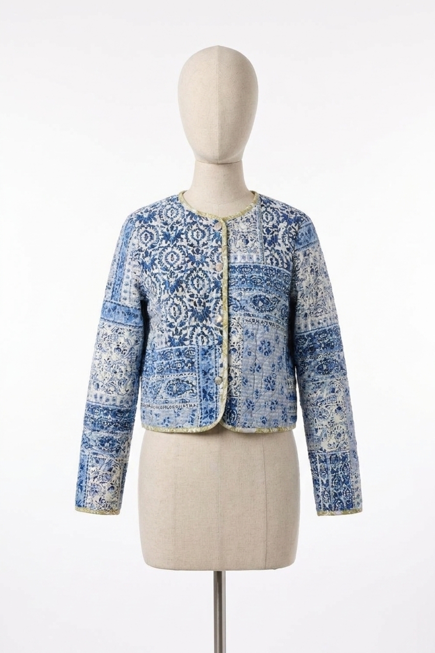 NEW TRIBAL quilted cotton patchwork reversible jacket in ultra blue